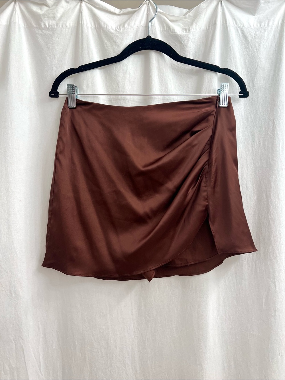 Chic Brown Satin Mini Skort